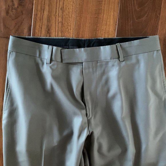 HUGO BOSS Pant Flat Front All Wool Gaberdine Olive Khaki Taupe Waist 34 x 29 - Picture 2 of 7